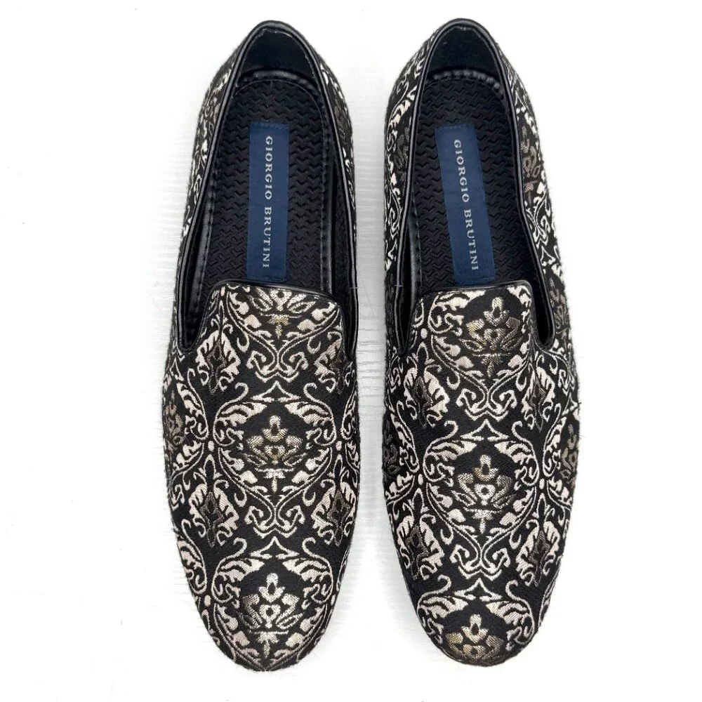 Giorgio Brutini Callas Metallic Slip On Dress Loafers Mens 8.5 M Black Gold